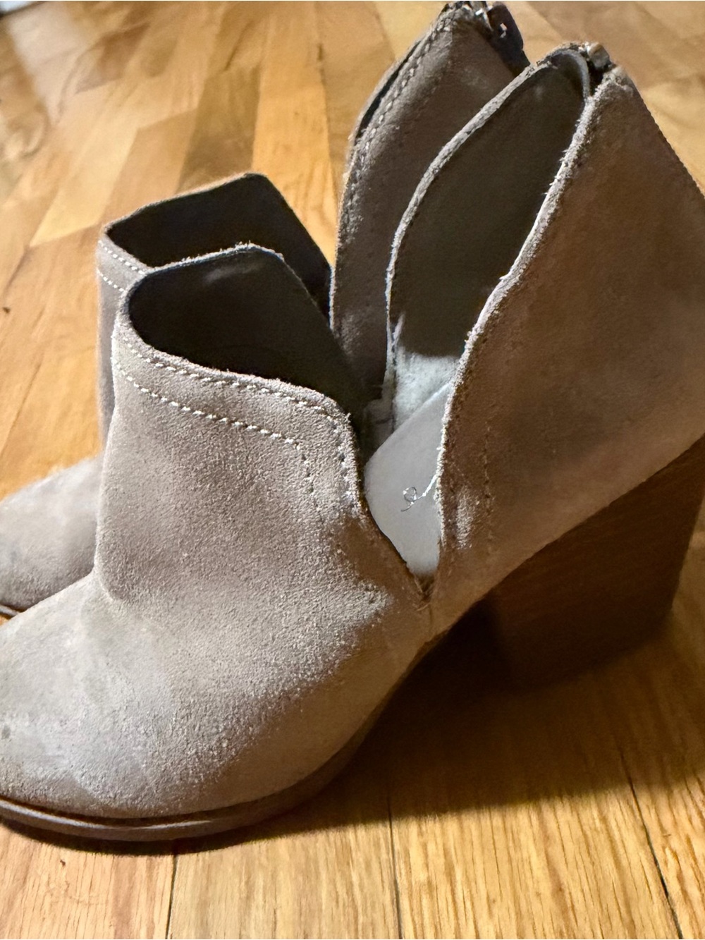 Fergie Suede Cutout Ankle Booties in Taupe